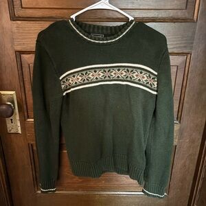 Vintage Abercrombie&Fitch Green Sweater with Snowflake Pattern